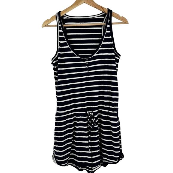 LOVE by Gap Sleep Romper Soft Stripe Blue White Pockets Shorts Size S - Picture 1 of 8